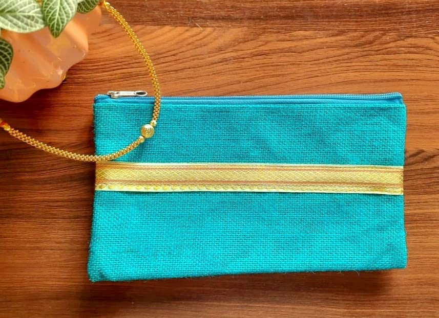 Buy Women's Pouch + Wallet Gift Combo. Jute Fabric ,Traditional Border