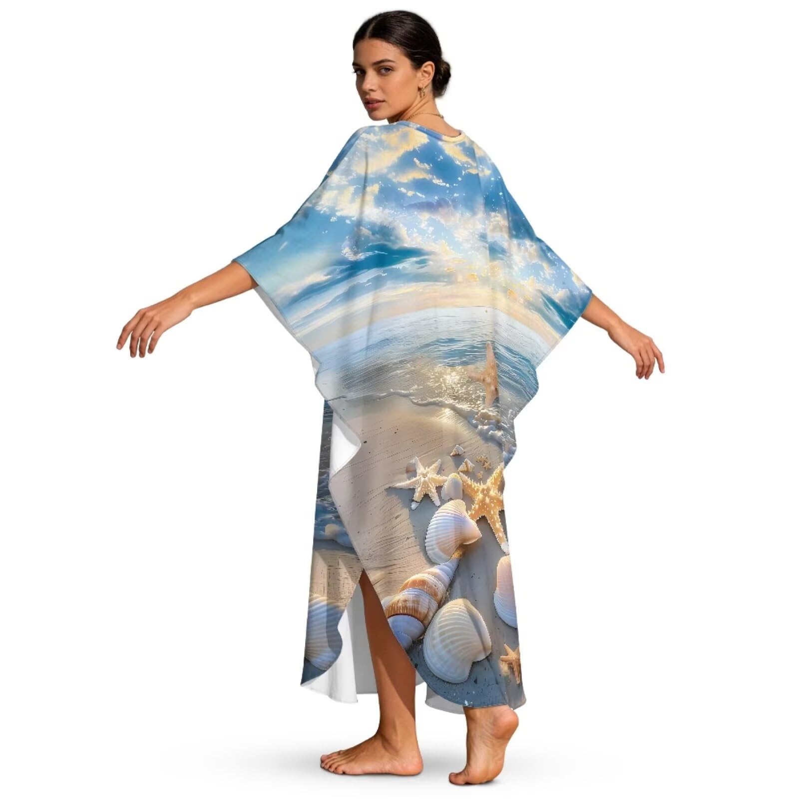 Poceacles Damska sukienka plażowa typu kaftan plus size letnia sukienka dekolt w serek bikini strój kąpielowy okrycie z rękawami nietoperza