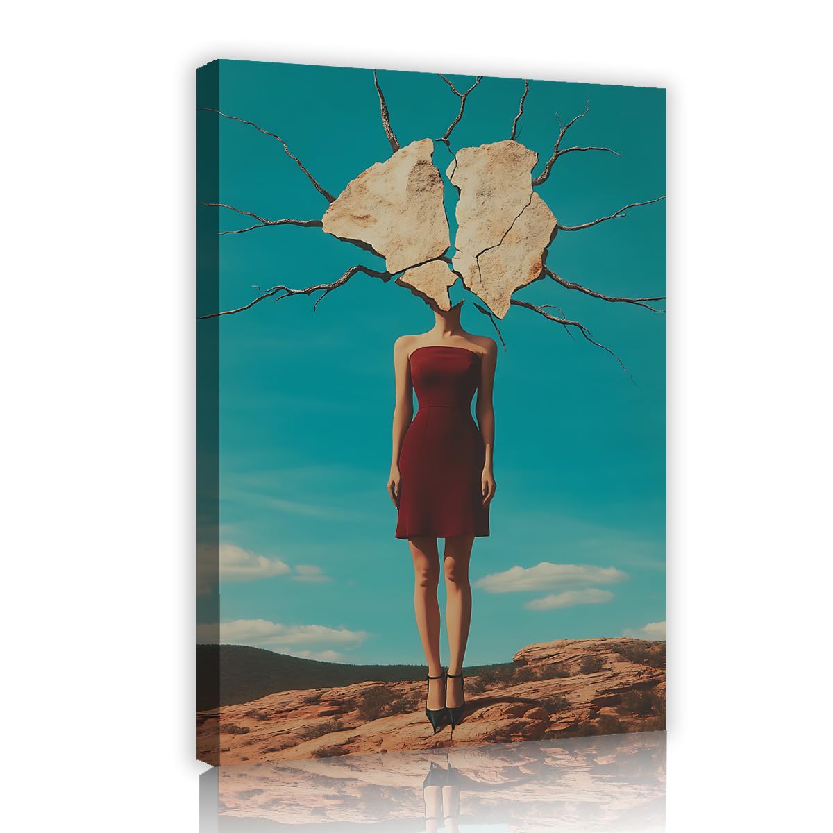 Damska surrealistyczna bordowa sukienka obraz na płótnie 60 x 90 cm