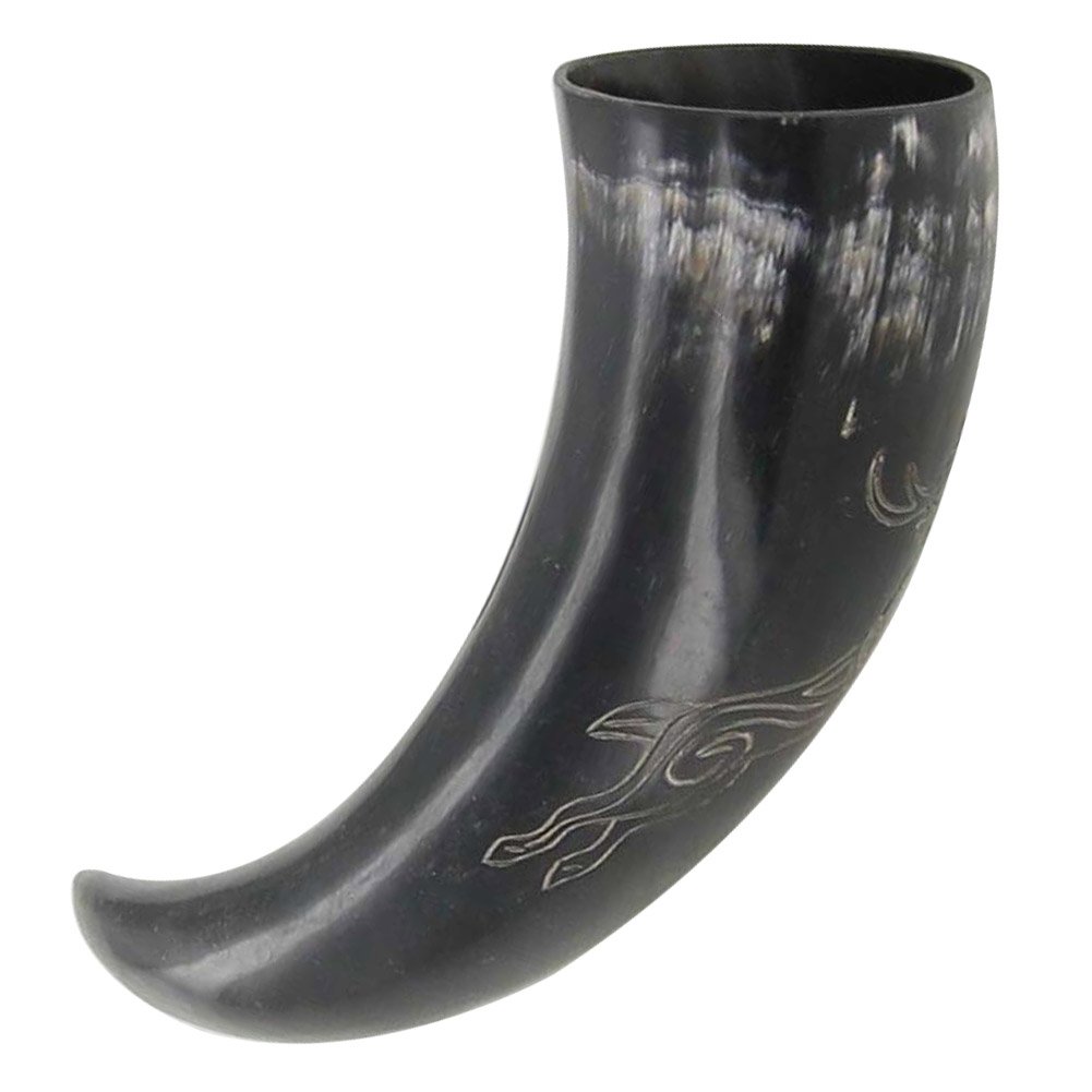 Armory Replicas Authentic Bovine Viking Horn Fully Functional Medieval Inspired Handmade Norse Drinking Horn Hand Engraved Deer w/Iron Stand Included