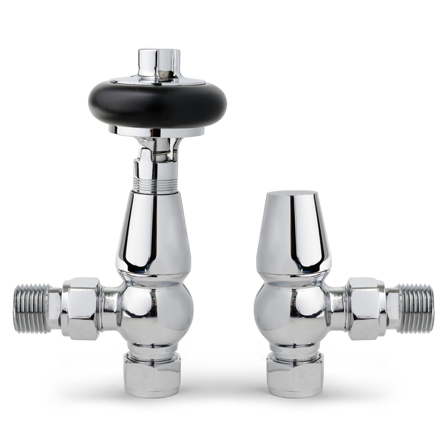 Satin Nickel Wood Head Angled Radiator Valves Modern Set of 2 for Heated Towel Rails & Central Heating Brass Radiator Valve Set 15mm x 1/2 โ image 1