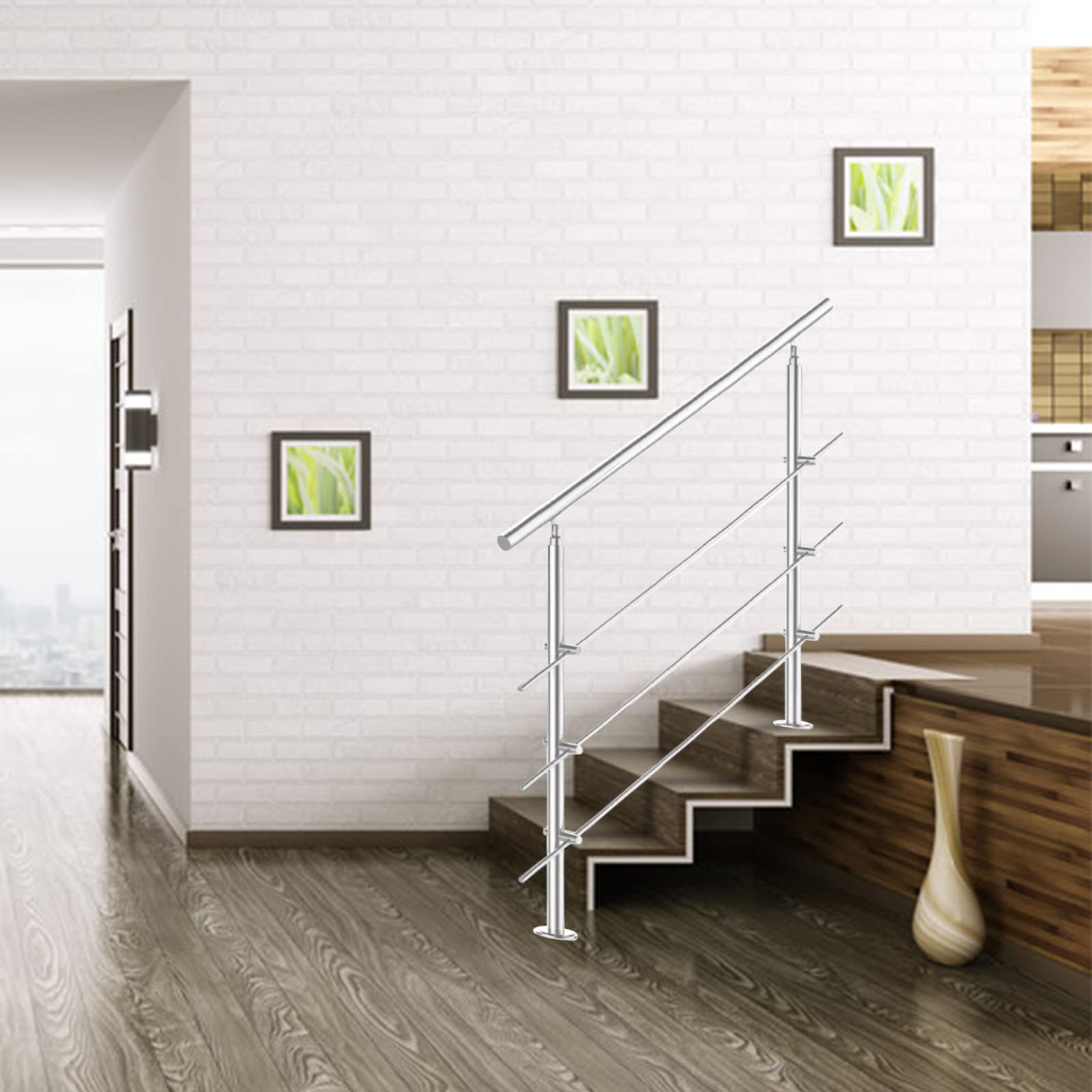 100 cm, ringhiera per scale in acciaio inox con 3 barre trasversali, corrimano regolabile ad angolo, ringhiera per interni ed esterni
