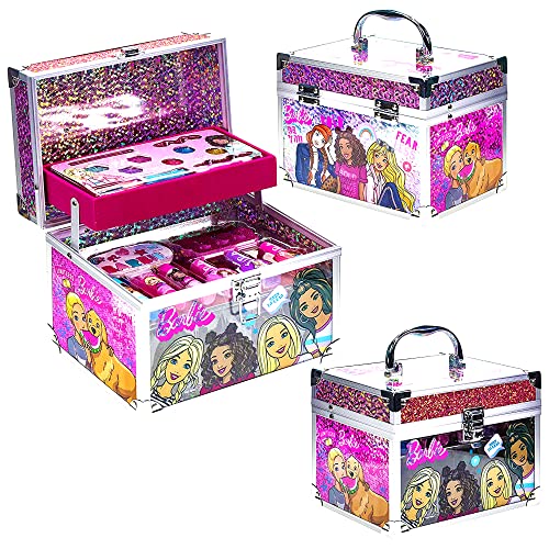 Barbie - Townley Girl Train Case Cosmetic Makeup Set Includes Lip Gloss, Eye Shimmer, Brushes, Nail Polish, Nail Accessories & More! For Kids Girls, Ages 3+ Perfect For Parties, Sleepovers & Makeovers #TOP15