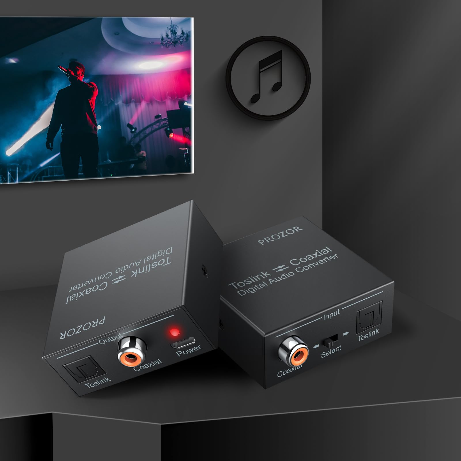 PROZOR Convertitore Audio Digitale a SPDIF Toslink Ottico o da Toslink a Coassiale Convertitore Bidirezionale da Digitale Coassiale Supporta DTS/Dolby-AC3 Convertitori Audio per PS4 Blu-ray UHD TV