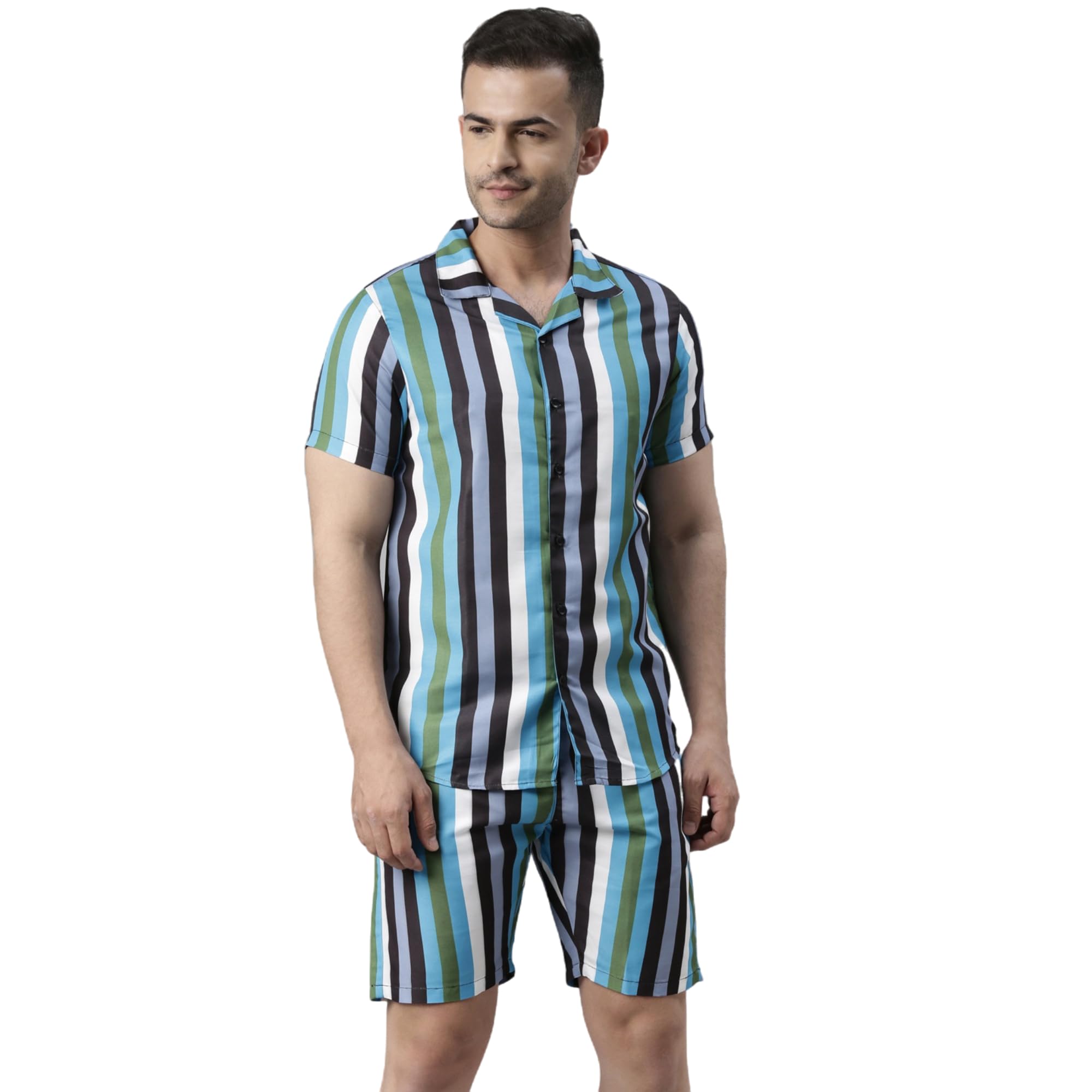 bushirt Mens Striped Regular Black Color Night Suit Set-MNS0157-picture-37