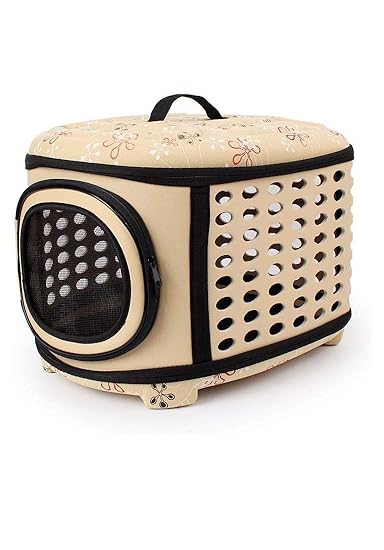 24x7 eMall Portable Breathable EVA Car Soft Fabric Pet Carrier Folding Outdoor Storage Puppy Travel Transport Bag Pack for Dog Cat 43 x 38 x 30 cm (Beige)