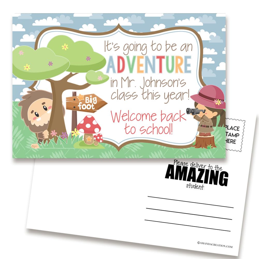 Amanda Creation Back to School Postcards Custom Big Foot Welcome Back Notes for Students, 30 4"x6" Fill In Notecards - Personalized Bulk from Teacher