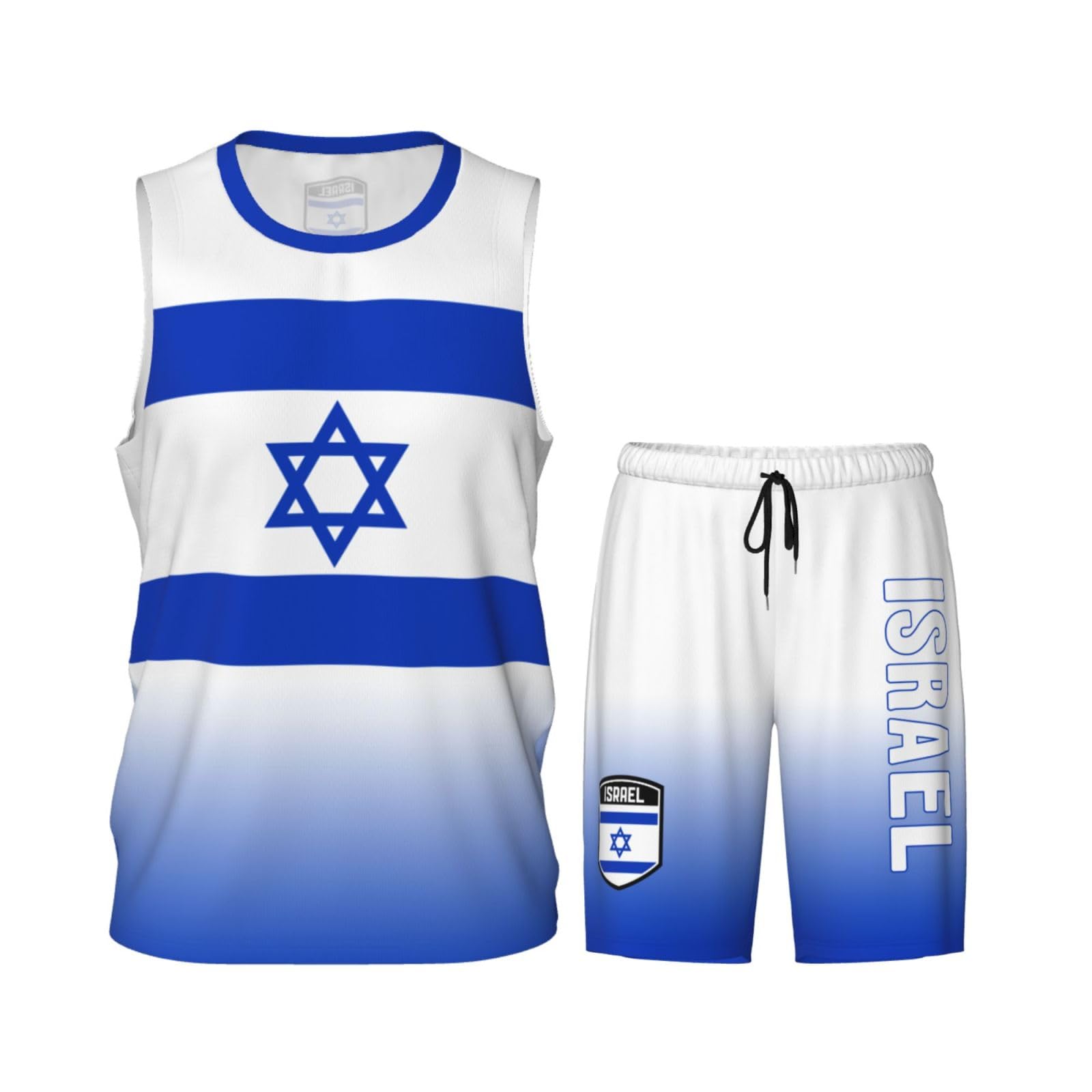 DABOYOZHZH Israel Flag (3) Basketball Uniform Suit for Men Team Training Athletic Gradient Jersey