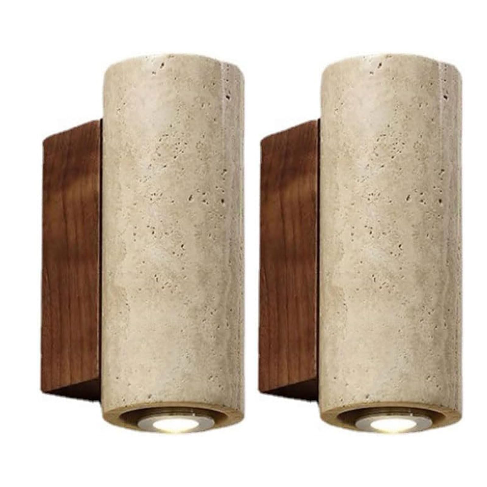 KHUKHU Wall Lamp Yellow Travertine Wall Light Wood Nordic Wall Mount Light Fixture Wall Sconce for Living Room Dining Room Bedroom(2 Pack)