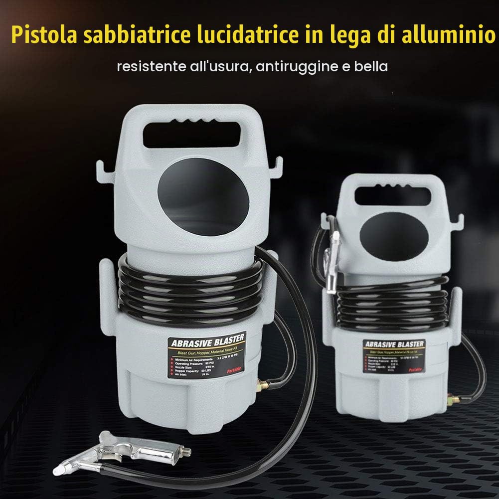 Mobiles sabbiatrice con serbatoio e pistole, Pistola sabbiatrice ad aria compressa con tubo 4.5M, Pistola a sabbia Capacità 50 libbre