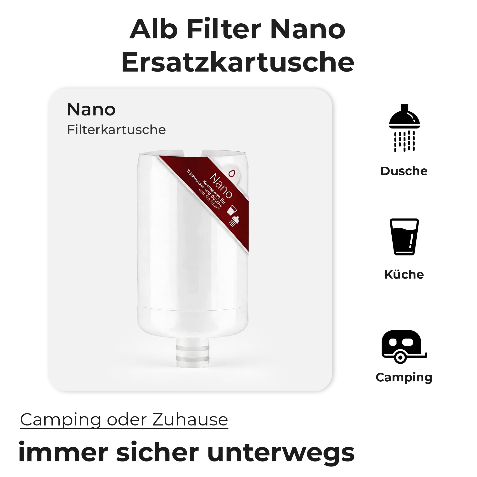 Alb Filter Nano Ersatzkartusche – Einzelkartusche für den Wasserfilter Trinkwasser für Familie, Reisen & Hotels – Schutz gegen Keim- und Bakterienbelastung im Wasser – Made in Germany