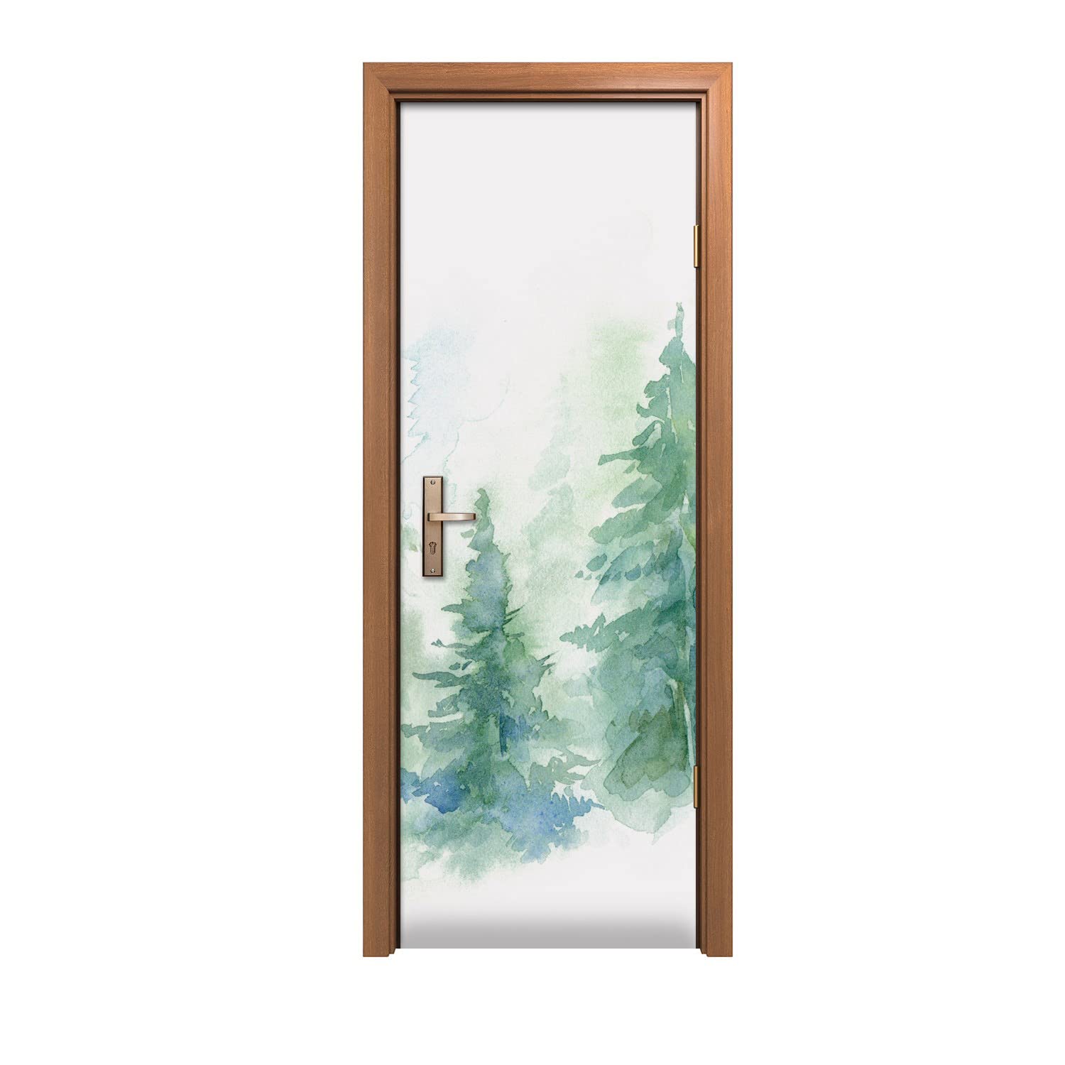 Autocollant de porte forêt aquarelle 70x200cm pour décoration murale