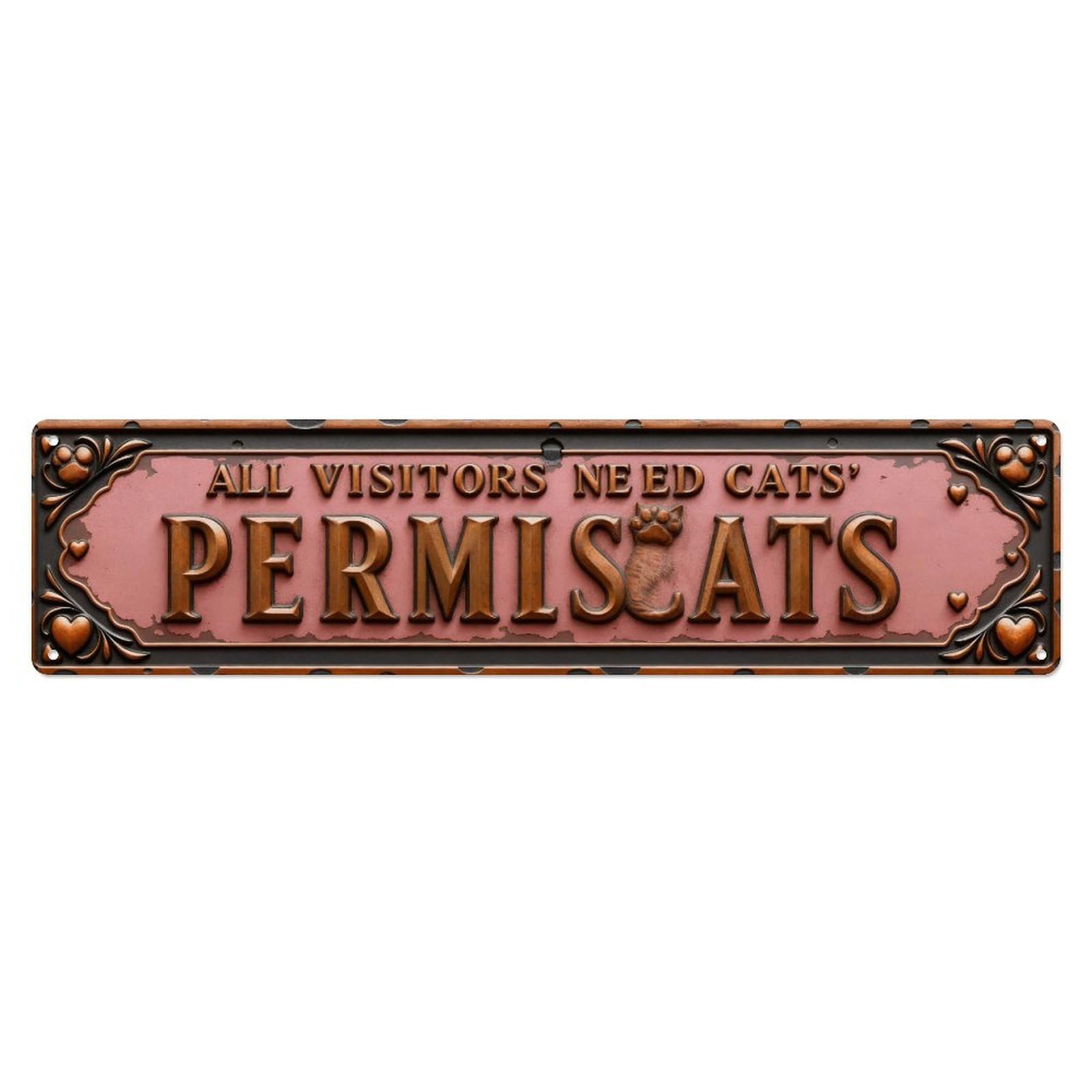 All Visitors Need Cats Permiscats Metal Tin Sign Plaque