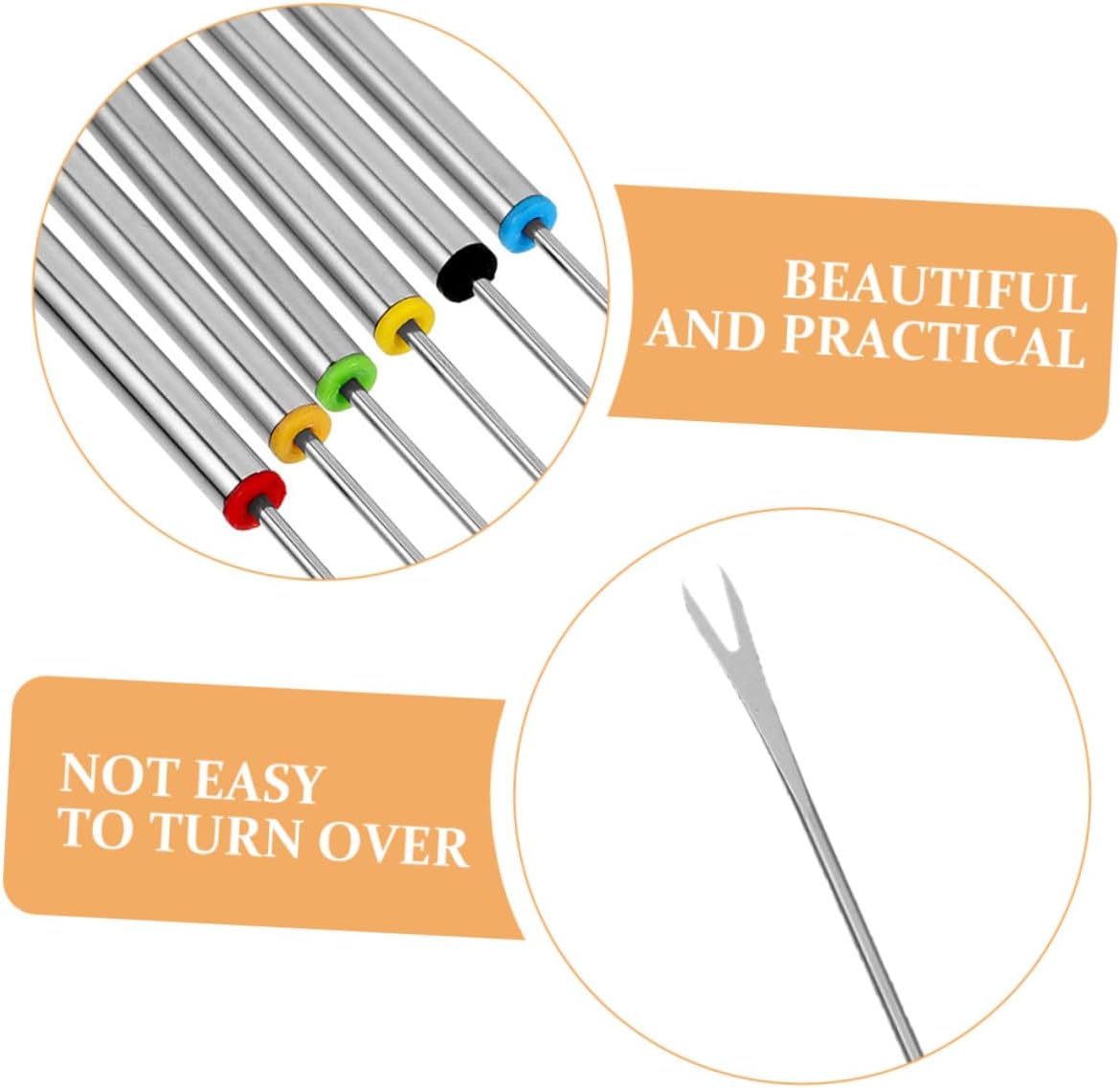 18pcs Color-coded Stainless Steel Fondue Forks Chocolate Dipping Tools Long Fruit and Bbq Dessert Forks for Cheese Fondue Camping and Party Use