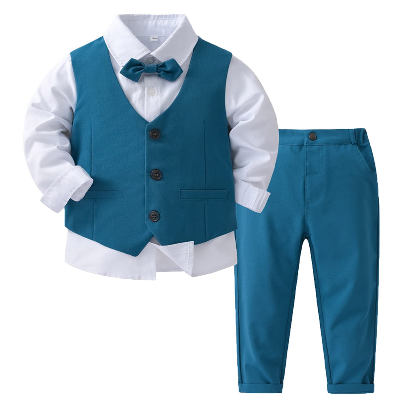 4PCs Set di Abbigliamento per Bambino Ragazzi Camicia a Manica Lunga + Pantaloni + Cravatta a Farfalla e Gilet Abiti da Cerimonia Smoking Sposa