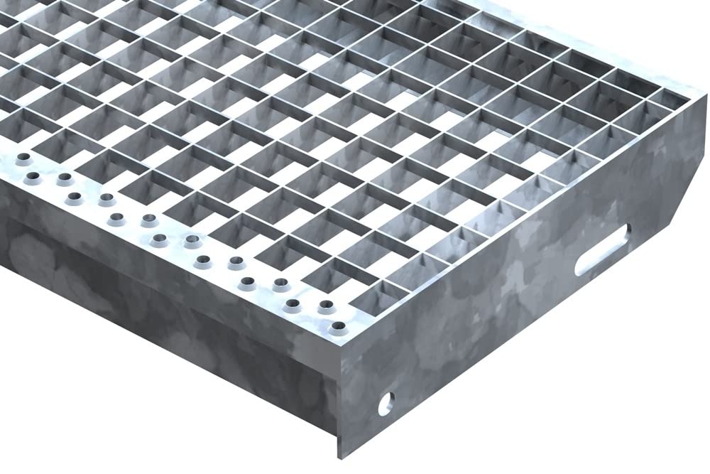Fenau | Grigliati Gradini/Gradino (R11) XSL - Dimensioni: 1200 x 305 mm - MW: 30/30 mm, zincato a caldo, Gradino in acciaio a norma DIN, Scale di fuga adatte, Effetto antiscivolo