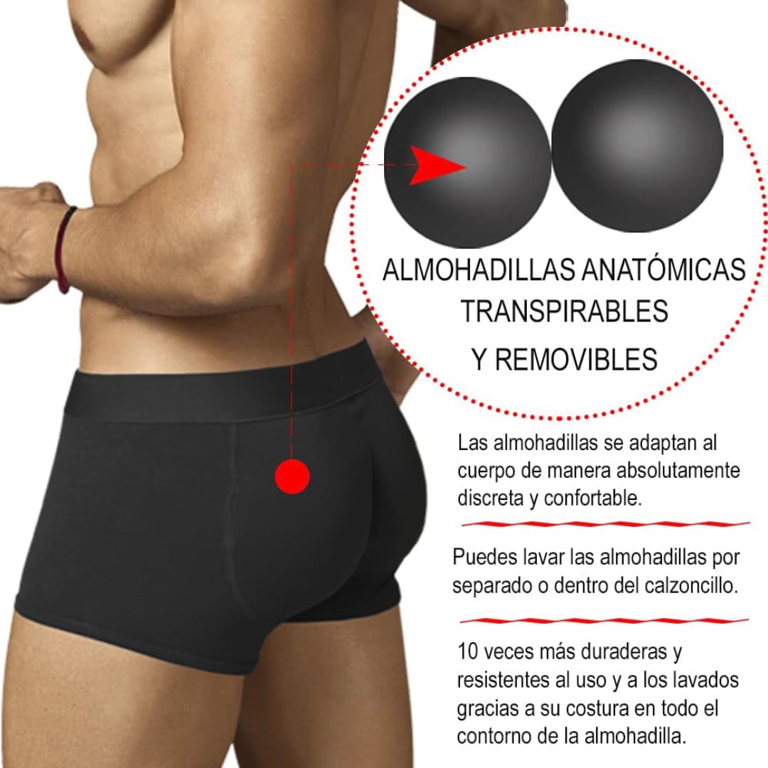 ARIUS Calzoncillo Boxer con Relleno Trasero para Aumentar el Volumen y tamaño de glúteos y Levanta - Push up y Relleno de Nalgas - Men’s Padded Buttocks - Men's Shapewear