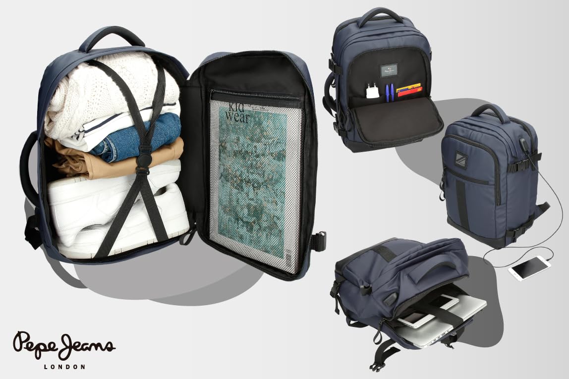 Pepe Jeans Hoxton Mochila para Portátil, diferentes tamaños Negro y azul, Poliéster y PU