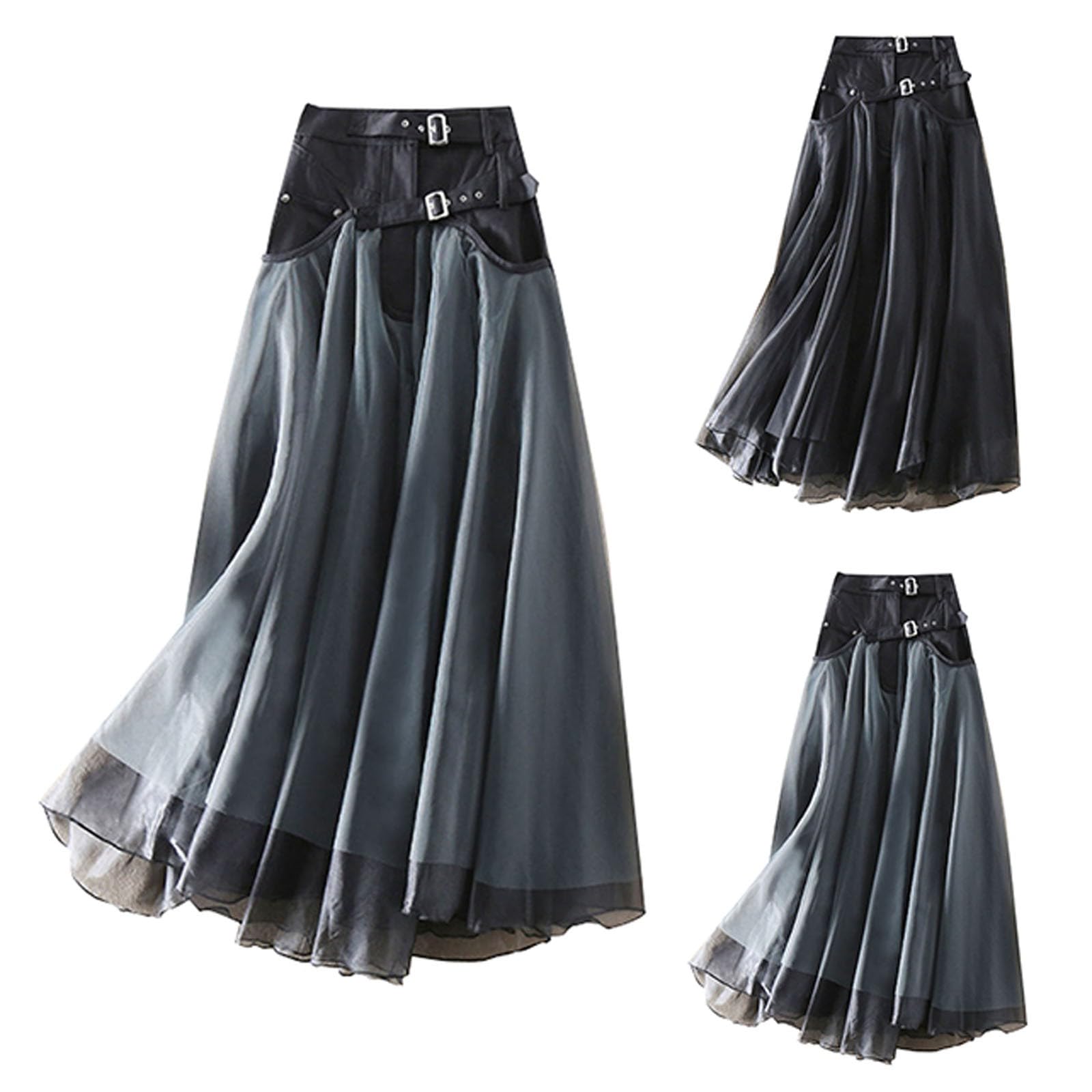 Gonne in tulle da donna UK A Line Maxi gonna tinta unita elastica in vita maxi gonne con tasche a vita alta svasata gonna a pieghe svasata gonna a pieghe leggera traspirante abiti casual da