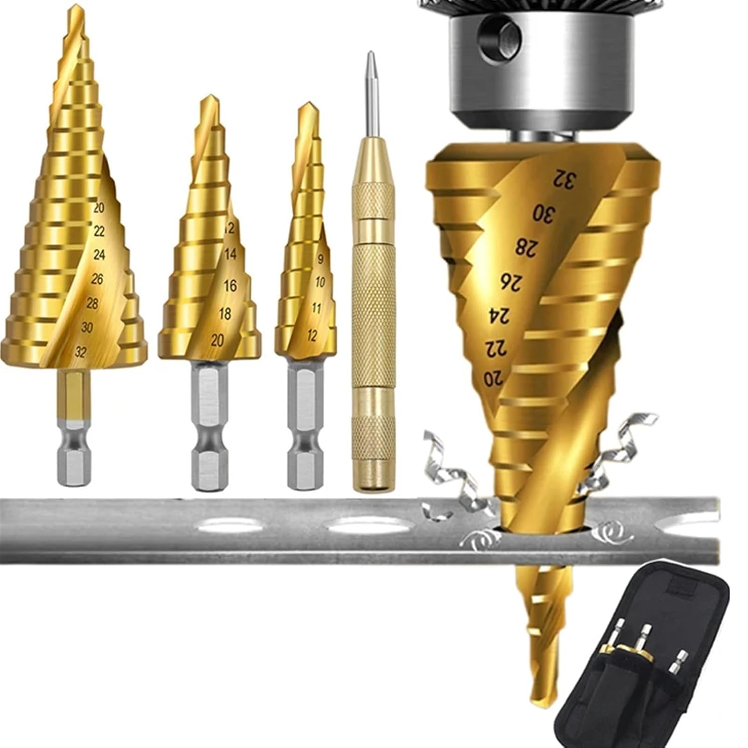 3Pcs Spiral Grooved Drill Bits 3-12 4-12 4-20 Drilling Power Tool Metal Stainless Steel Wood Hole Cutter Cone Fast Drill Bit Set(3PC 4-12 3-12 4-20-01)