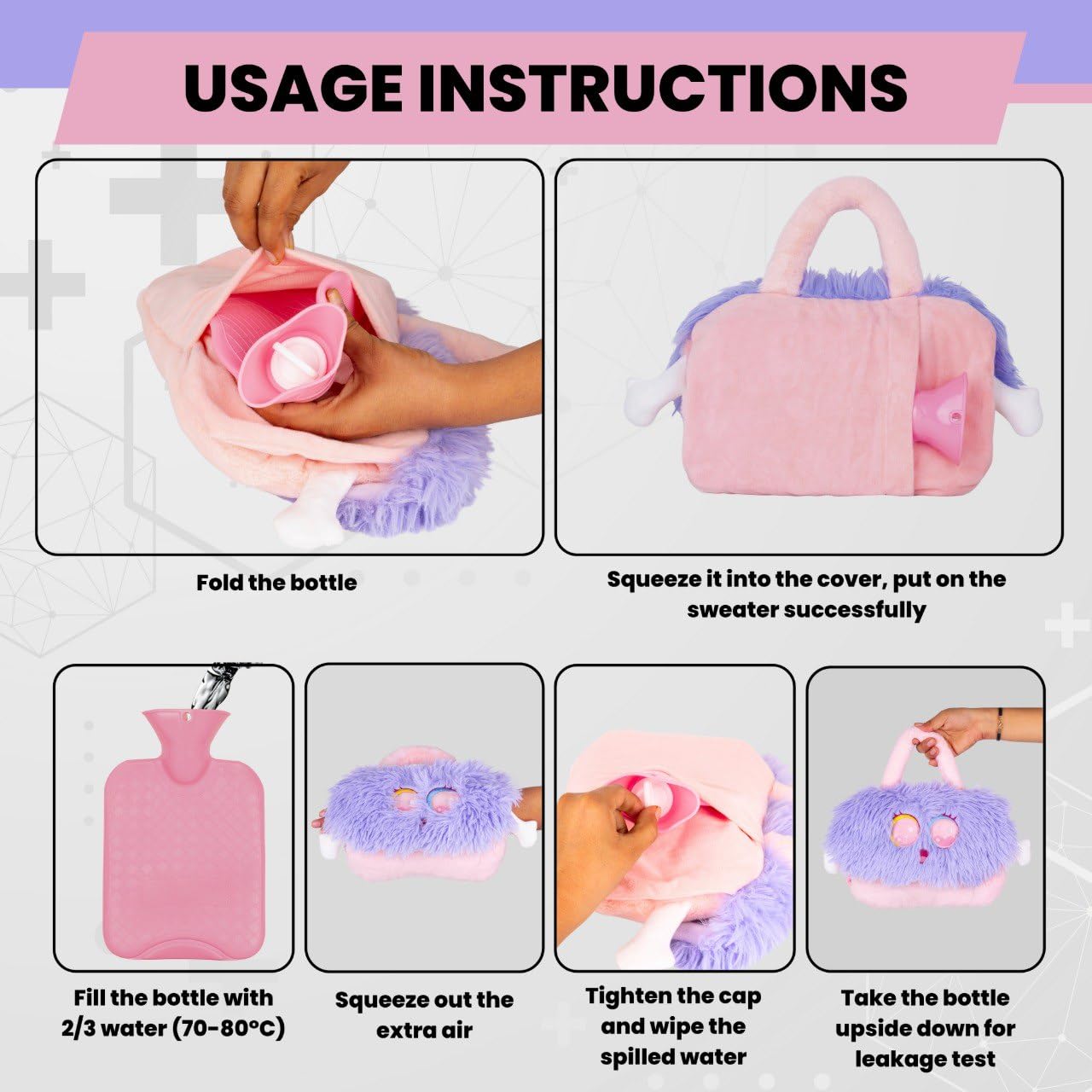 FYCAN Hot Water Bag & Rubber Bottle with Soft Cover for Pain Relief Ideal for Neck,Hand Feet and Shoulder Muscle Aches & Great Hand Warmer Pain Relief and Heating Pad Menstrual Cramps,Hot And Cold Therapy 3