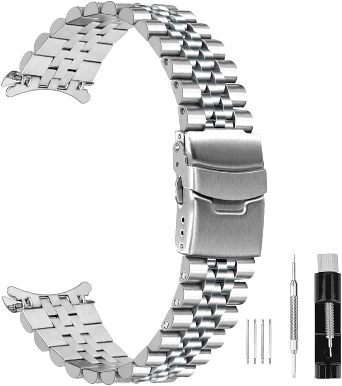 20mm 22mm Metal Watch Bracelet for Women Tapered Stainless Steel Watch Band for Men with Curved Lug End Jubilee Watch Bracelet Replacement with Double Flip Lock Buckle Black Silver