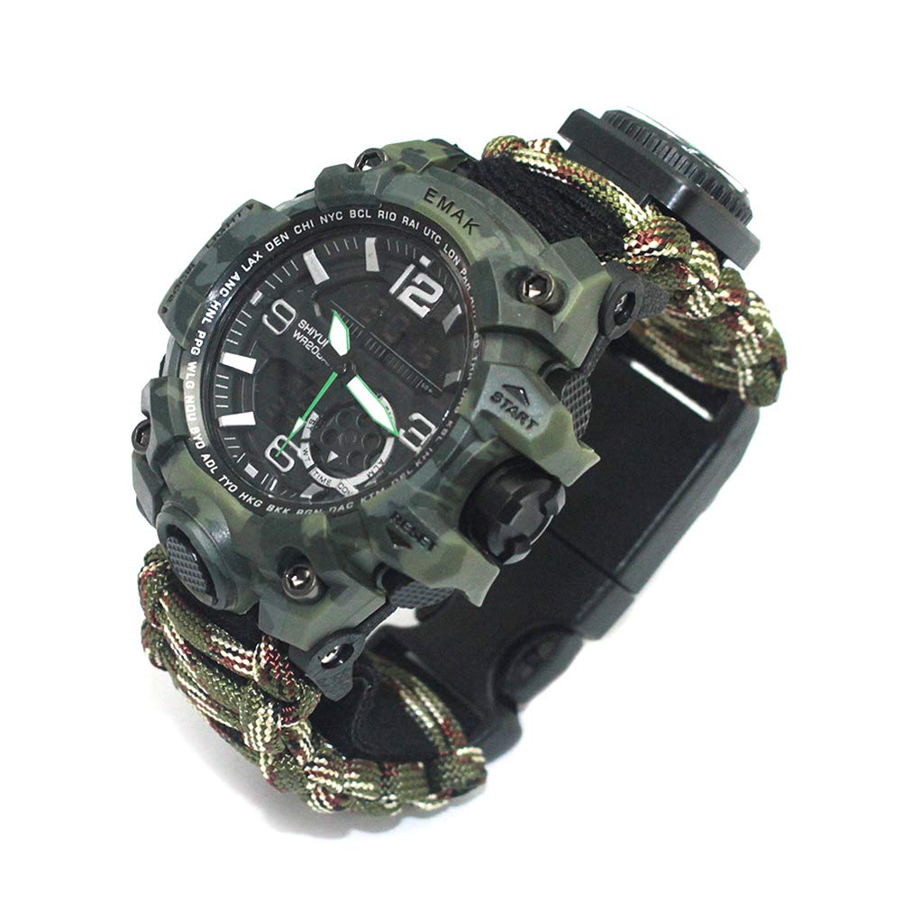 Generic Multi Functional Survival Watch, Compass Whistle Paracord Bracelet Kit, For Camping, Hiking, Climbing, Multi Functional Survival Watch (green)