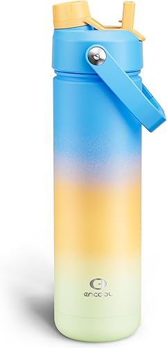 Miniatura 197 de ENCOOL Botella de agua aislada con popote, de acero inoxidable, a prueba de fugas, sin BPA, al vacío de doble pared que se mantiene fría durante 24