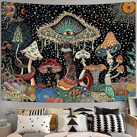 Yeoiat Mushroom Tapestry Hippie Tapestry for Bedroom Cute Tapestries Aesthetic Wall Tapestry Hanging for Bedroom Dorm Living Room (Mushroom, 60.00" x 80.00") Cover