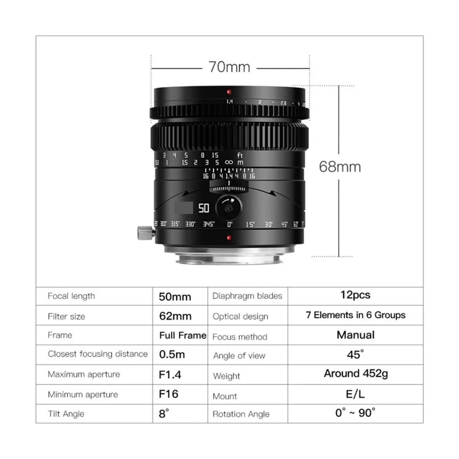 Compatibile con Sony E, Obiettivo Tilt 50mm F1.4 | Funzione di inclinazione, ampia apertura, fotografia di ritratto, controllo della messa a fuoco manuale