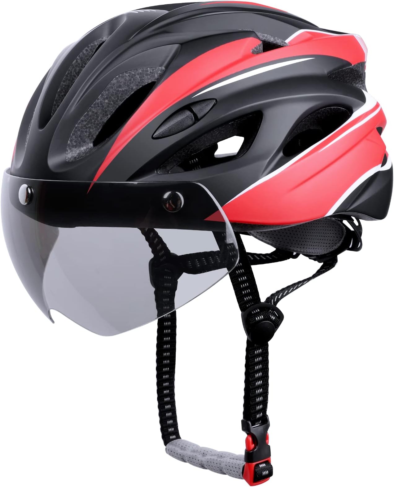 Adult Bike Helmet with Safety Rear Light, Cycling Helmet for Men Women with Detachable UV Protective Goggles Visor, Adjustable MTB Mountain Bicycle Helmet for Road Riding Urban Commuter