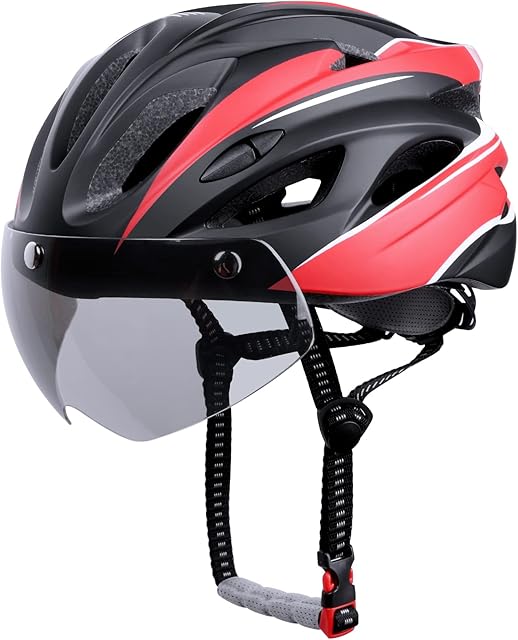 Adult Bike Helmet with Safety Rear Light, Cycling Helmet for Men Women with Detachable UV Protective Goggles Visor, Adjustable MTB Mountain Bicycle Helmet for Road Riding Urban Commuter Scooter
