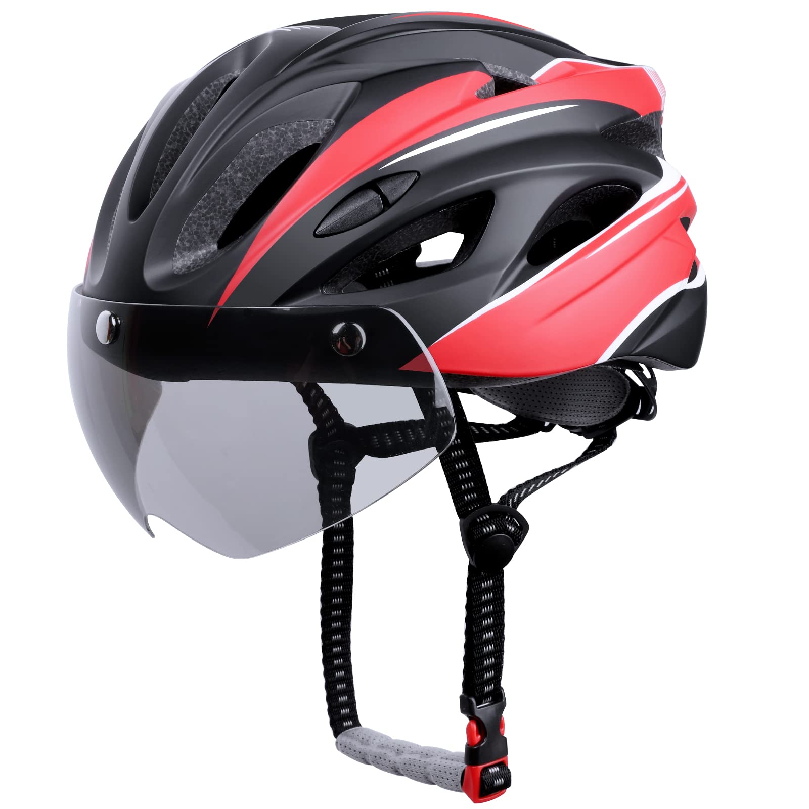 Adult Bike Helmet with Safety Rear Light, Cycling Helmet for Men Women with Detachable UV Protective Goggles Visor, Adjustable MTB Mountain Bicycle Helmet for Road Riding Urban Commuter