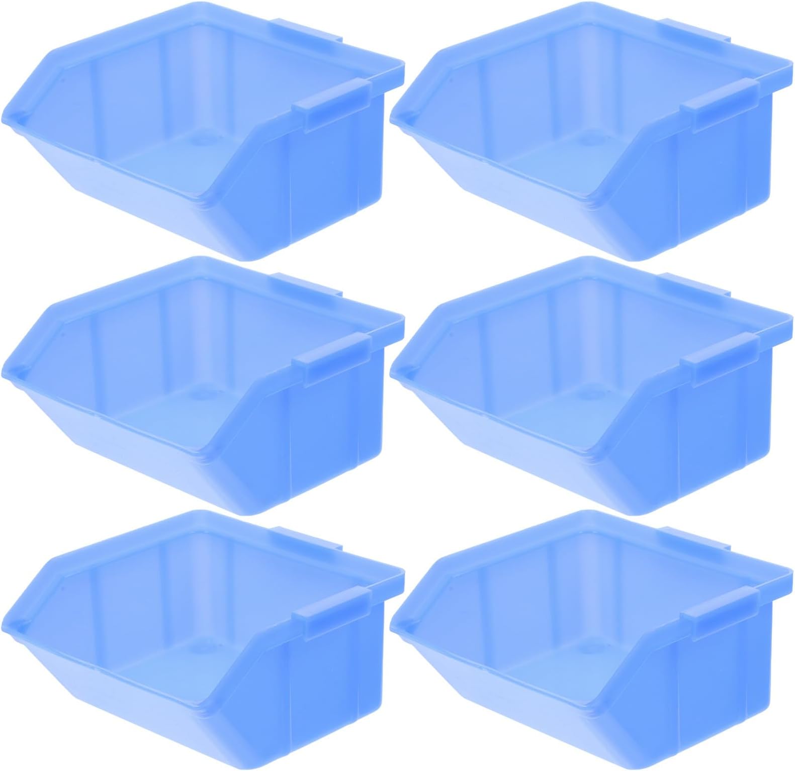 Fenical 6pcs Plastic Hardware Component Storage Boxes Nesting Shelf Bins Blue Warehouse Parts Organizer Containers for Home and Garage Storage
