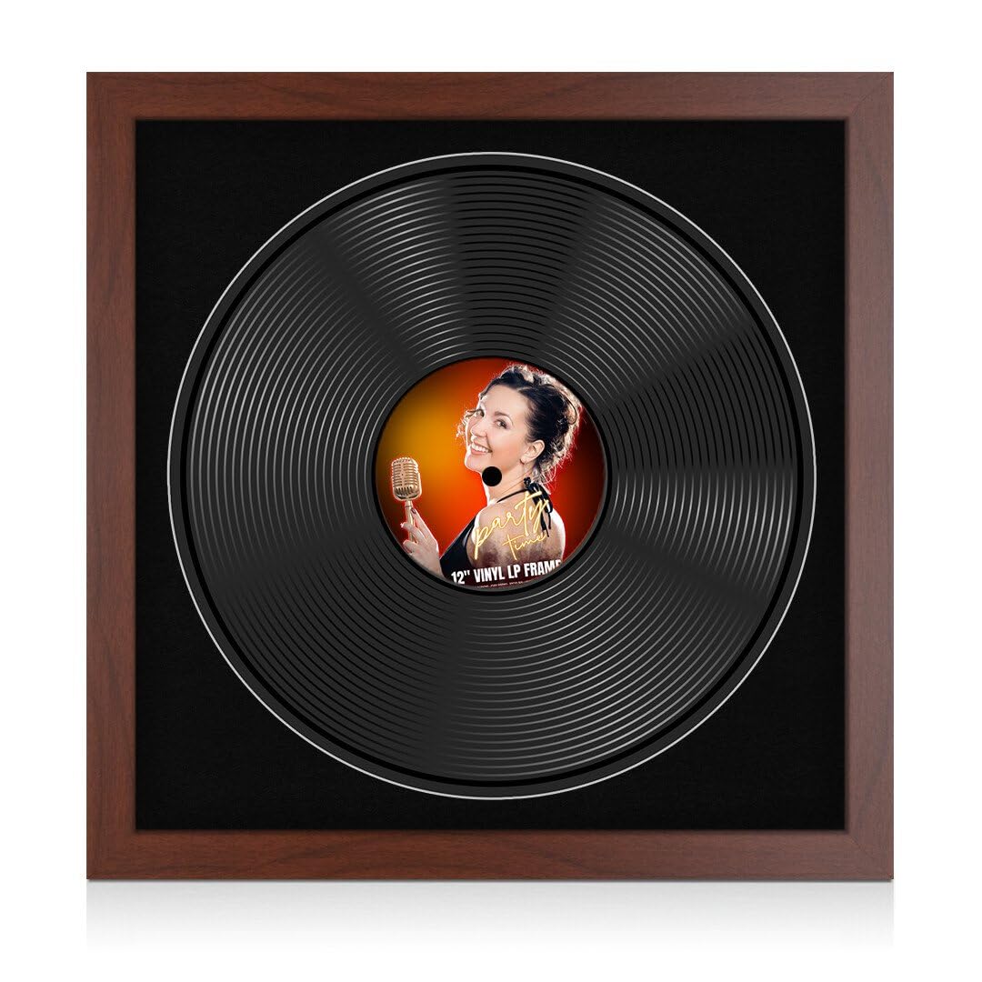 Procut Global 16X16" Rose Wood Vinyl Record Frame for 12 Inch LP Disc- Round Display Photo Frame for Vinyl CD Records - Engineered Wood, Shatterproof Perspex Front -Music Lover Gift & Home Décor