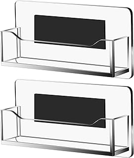 2 Pcs Acrylic Magnetic Business Card Holder Clear Plastic Business Card Display Stand for Home Office Retail Shops Vendor Booth, Fits 30–50 Sheets(Simple Style)