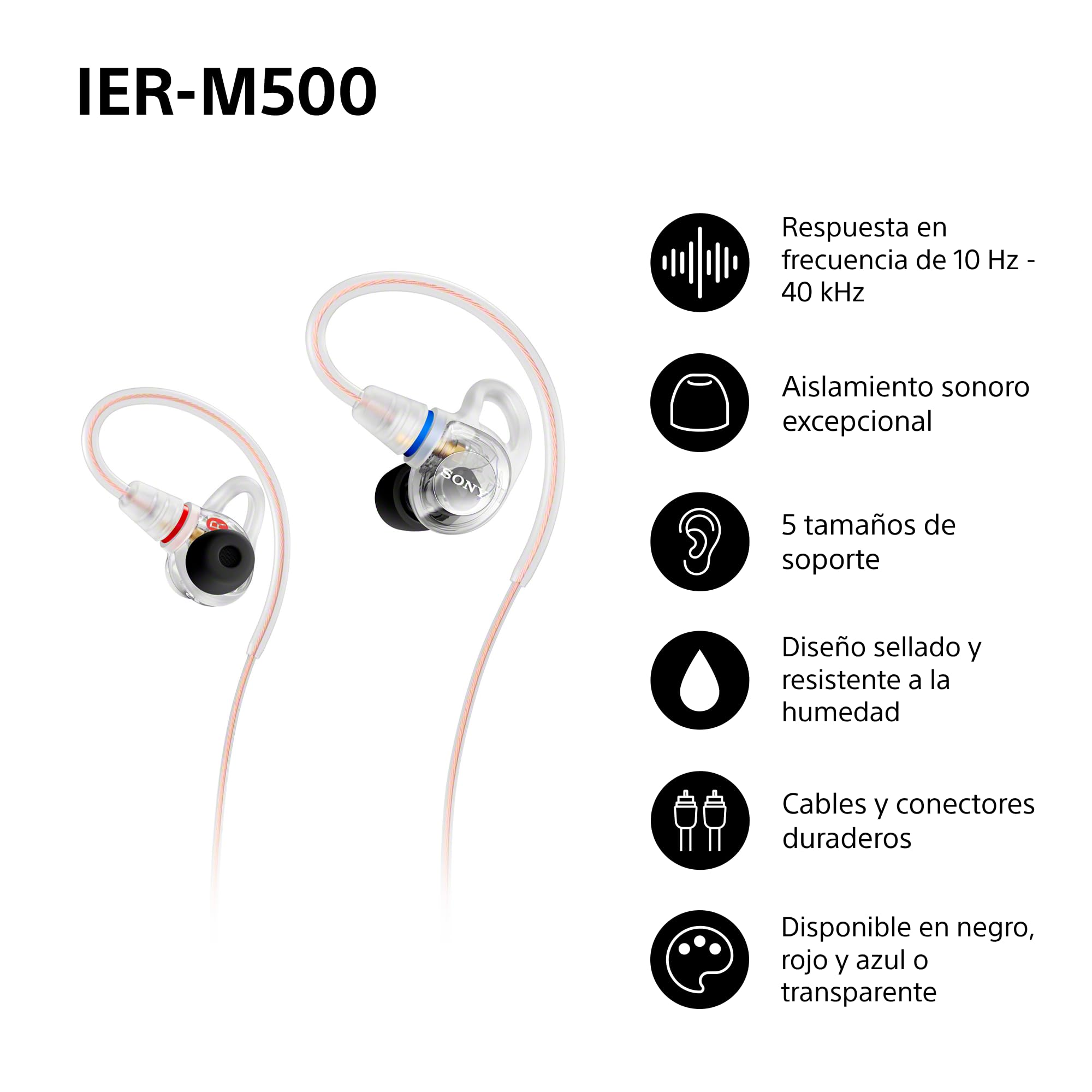 Sony IER-M500 Auriculares IEM Hi-Res con Aislamiento de Ruido Transparente