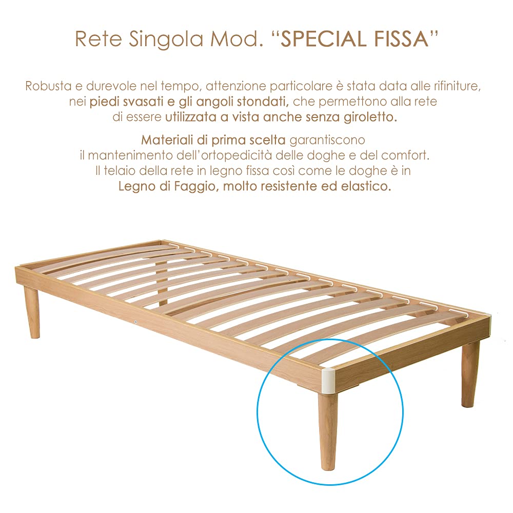 Rete Letto Singolo Ortopedica SomnusSana | 80x190cm, 13 Doghe Legno Betulla - Made Italy, H35cm
