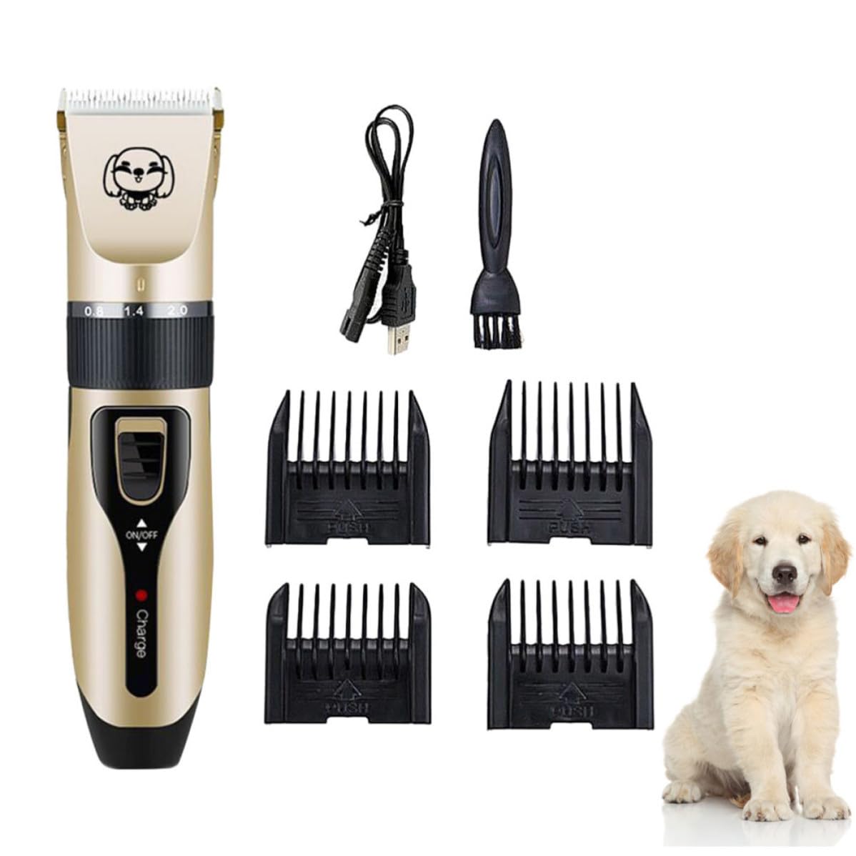 Cortapelos Eléctrico USB para Perros y Mascotas, Dorado Abs