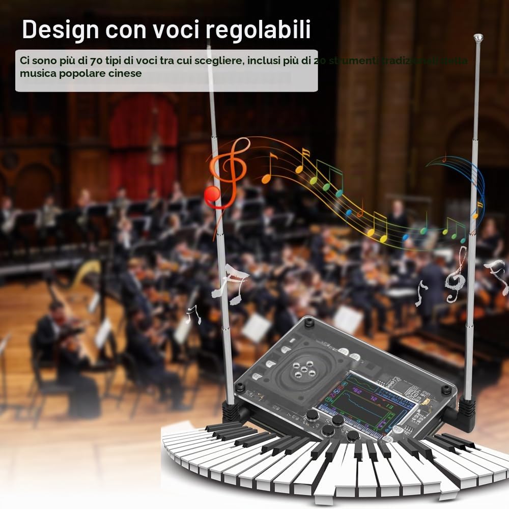 Thérémine strumento musicale elettronico vintage, modulo audio regolabile, 70 sonorità, 20 strumenti, interfaccia USB-C