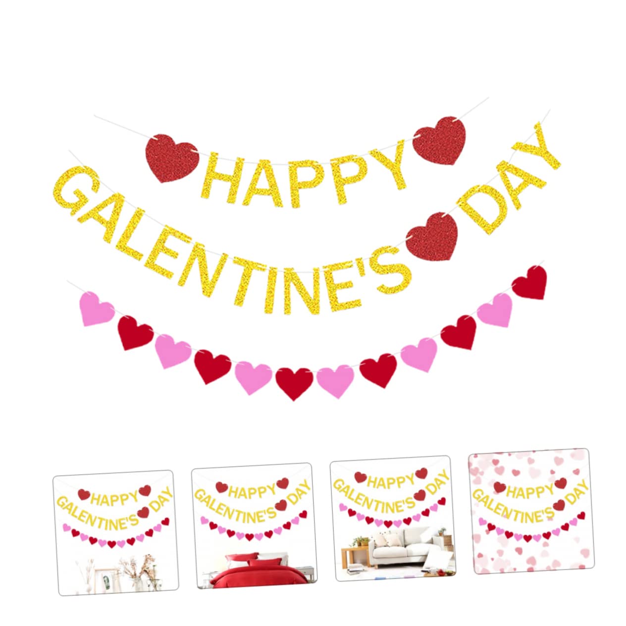 Gadpiparty 3juegos Guirnalda De Banderines De De Fieltro y Papel Para Decoración De De San Valentín y Celebraciones De Banderines Brillantes Para Romántico