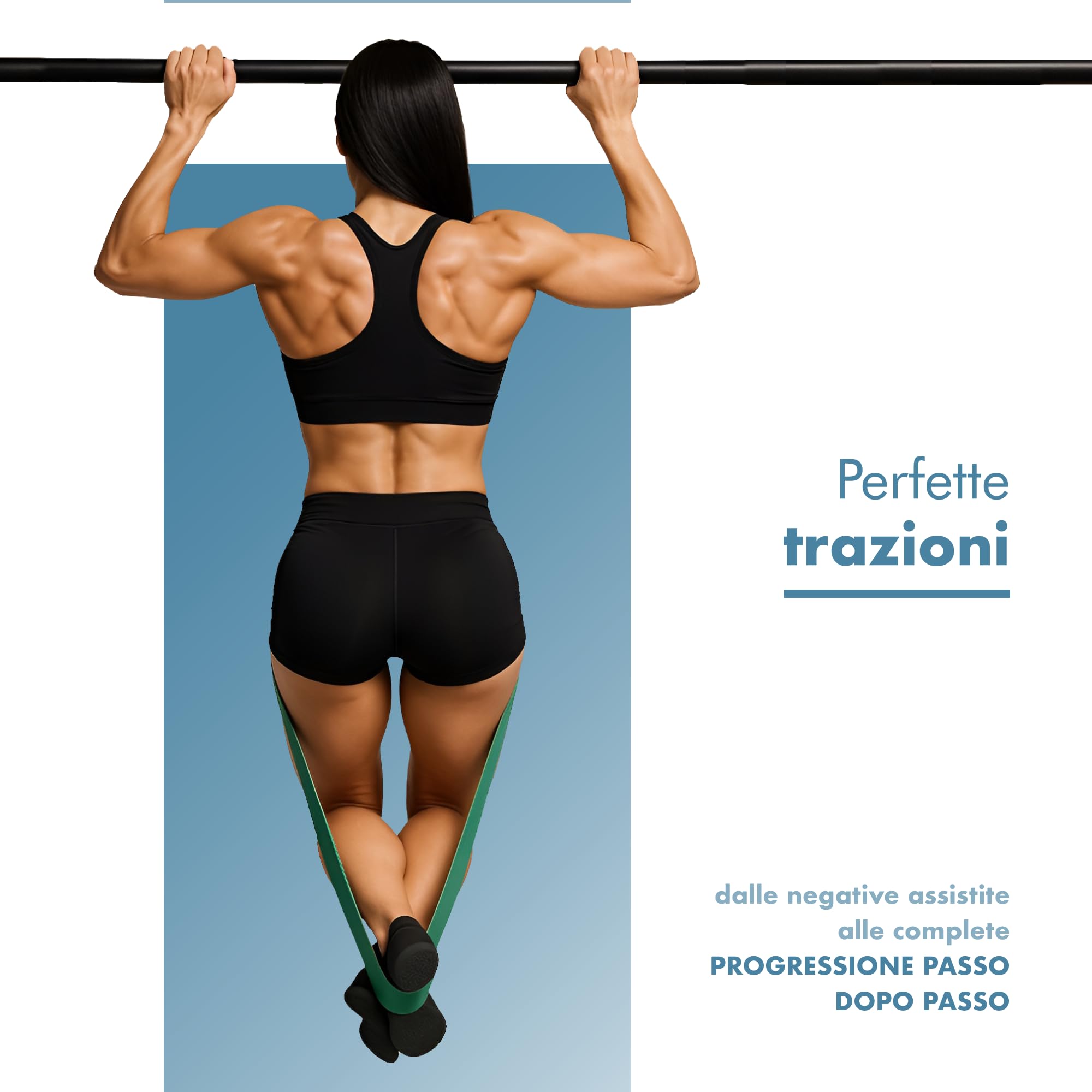 PORTENTUM Elastici fitness – Set da Bande elastiche 4 o 5 livelli intensità – Maniglie, ancoraggio porta, protezioni e borsa – Elastico palestra in casa uomini e donne – Forza Crossfit Yoga Pilates