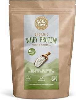 Organic Whey Protein - Naturale - 80% Proteine - Proteine Del Siero Del Latte Biologico - Senza: Aditivi, OGM, Soia, Zucchero Aggiunto - 500g