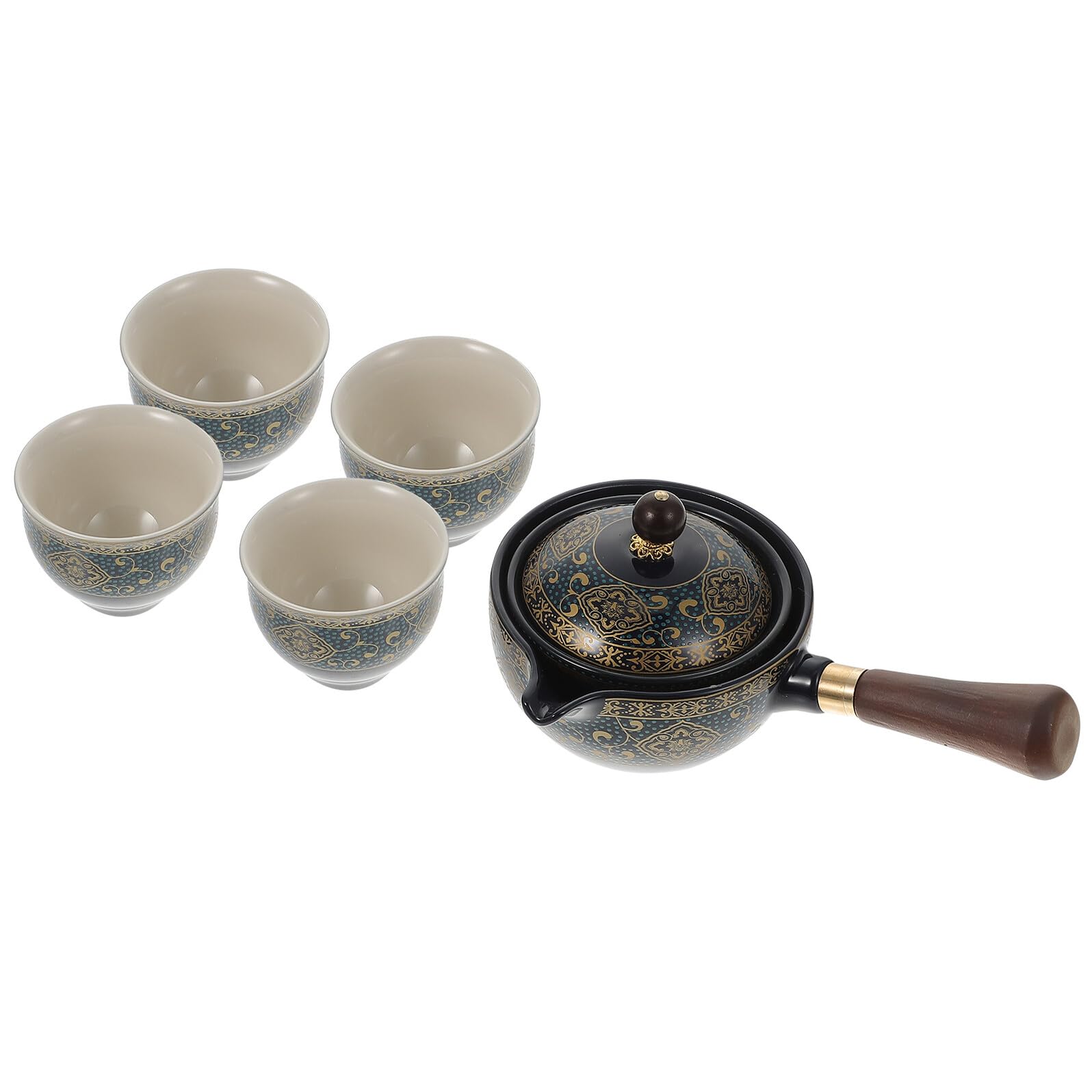 Tetera giratoria de cerámica con filtro infusor y juego de 4 tazas para casa