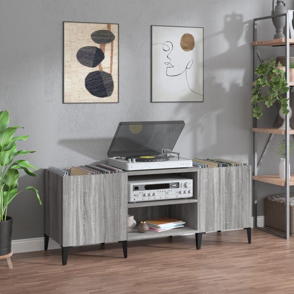 Mobile Porta Dischi Grigio Sonoma 121x38x48cm Legno Multistrato,Supporto per Giradischi,Supporto per Giradischi in Legno,Supporto per Giradischi con Spazio di archiviazione