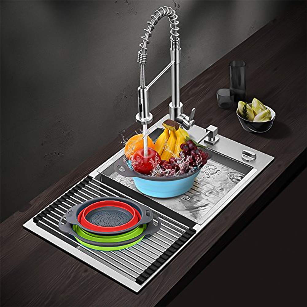 Set 3 Scolapasta In Silicone Pieghevoli - Con Manico, Per Frutta, Verdura, Pasta, Colore Verde - Foto 4