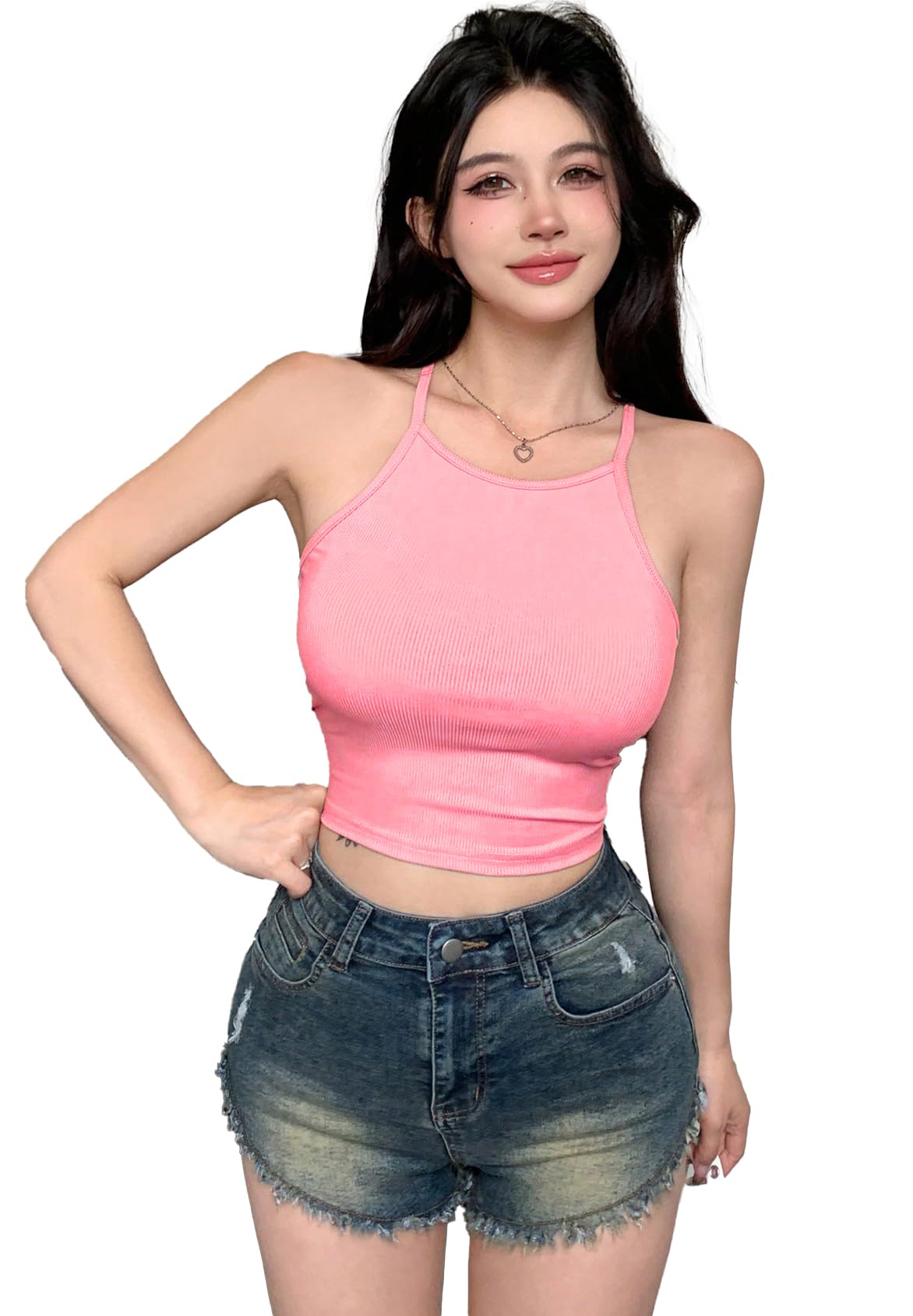 Istyle Can Womens Top Solid Ribbed Helter Neck Slim Fit Crop Tank Top | Camisole, Helter Neck, Sleeveless, Crop, Gym, Casual-picture-16