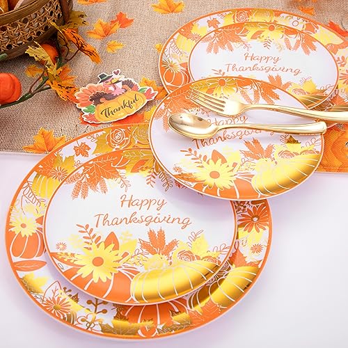 WELLIFE-150Pcs-Thanksgiving-Plastic-Plates-Thanksgiving-Dinnerware-Sets-with-Maple-Leaf-Design-Includes-30-Dinner-Plates-30-Salad-Plates-30Knives-30Forks-30Spoons WELLIFE 150Pcs Thanksgiving Plastic Plates Thanksgiving Dinnerware Sets with Maple Leaf Design Includes 30 Dinner Plates 30 Salad Plates 30Knives 30Forks 30Spoons