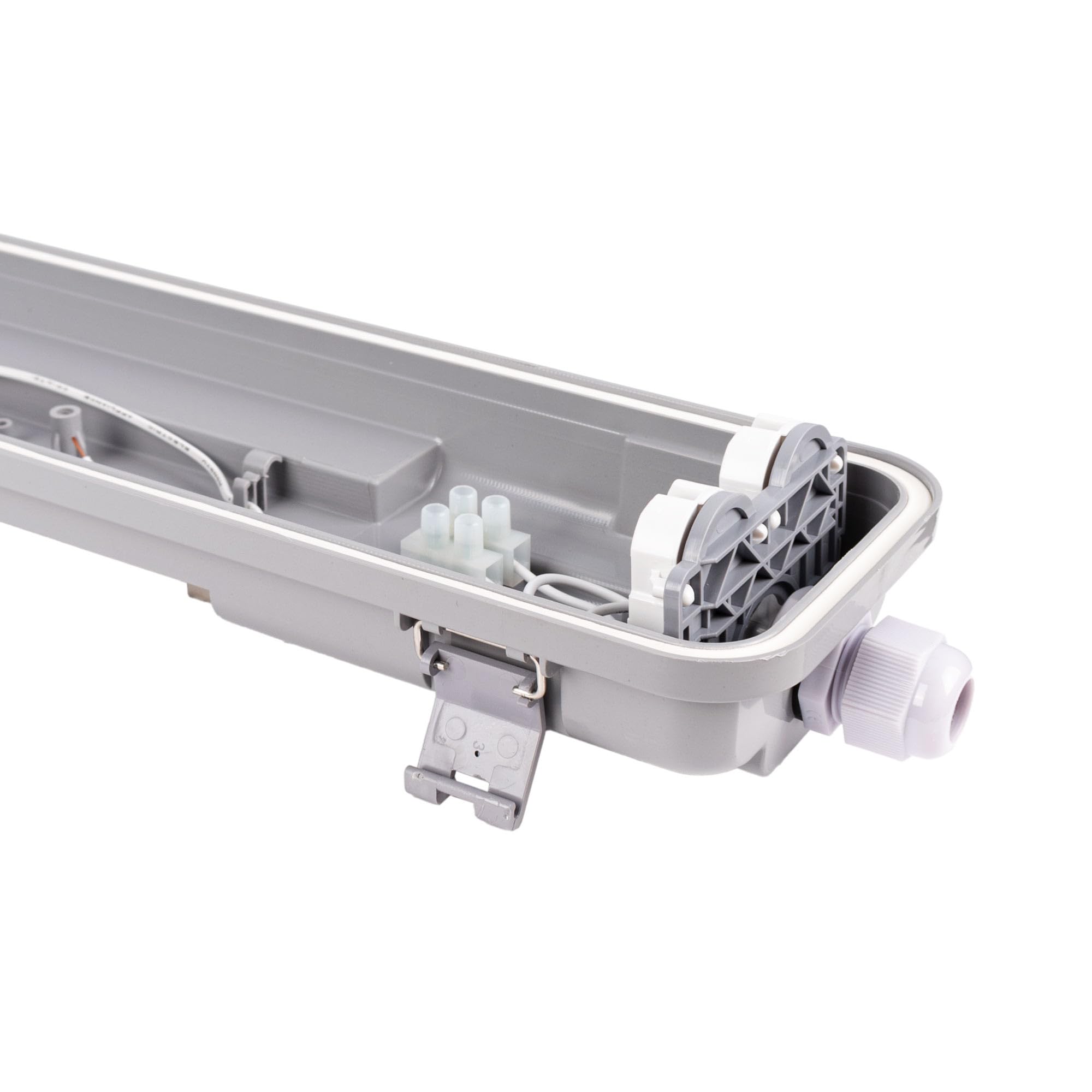 BARCELONA LED Luminaire étanche pour tubes LED de 2 x 150 cm, indice de protection IP65 – Boîtier robuste en polycarbonate, douilles G13 incluses. Idéal pour les entrepôts, garages et parkings.
