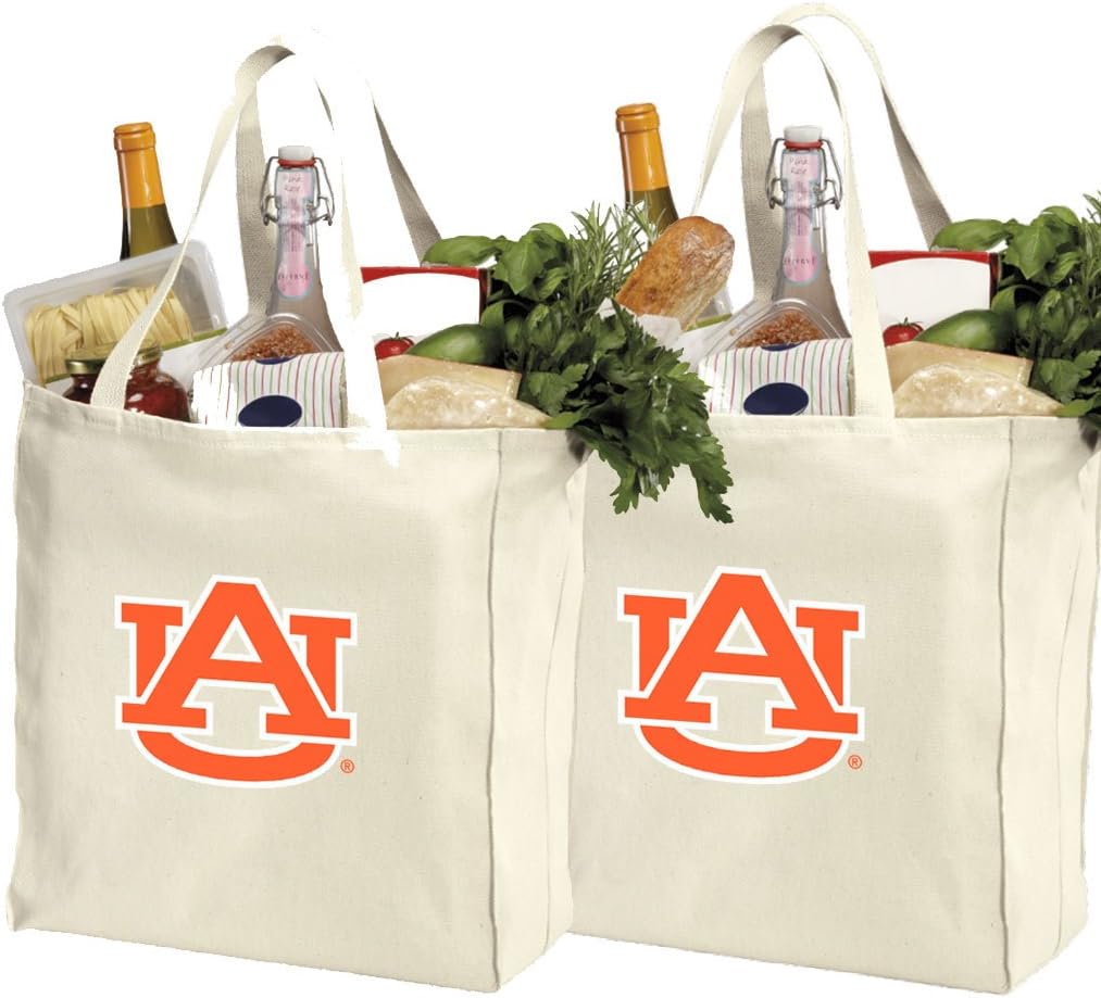 Broad Bay Reusable Auburn Shopping Bags or Auburn University Grocery Bag 2Pc SET NATURAL COTTON